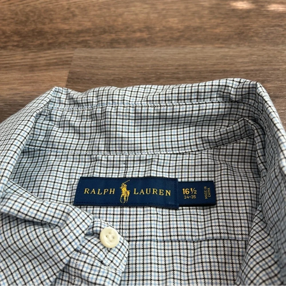 Polo Ralph Lauren Men’s Button Down Dress Shirt 16.5 34/35 Blue Check Cotton